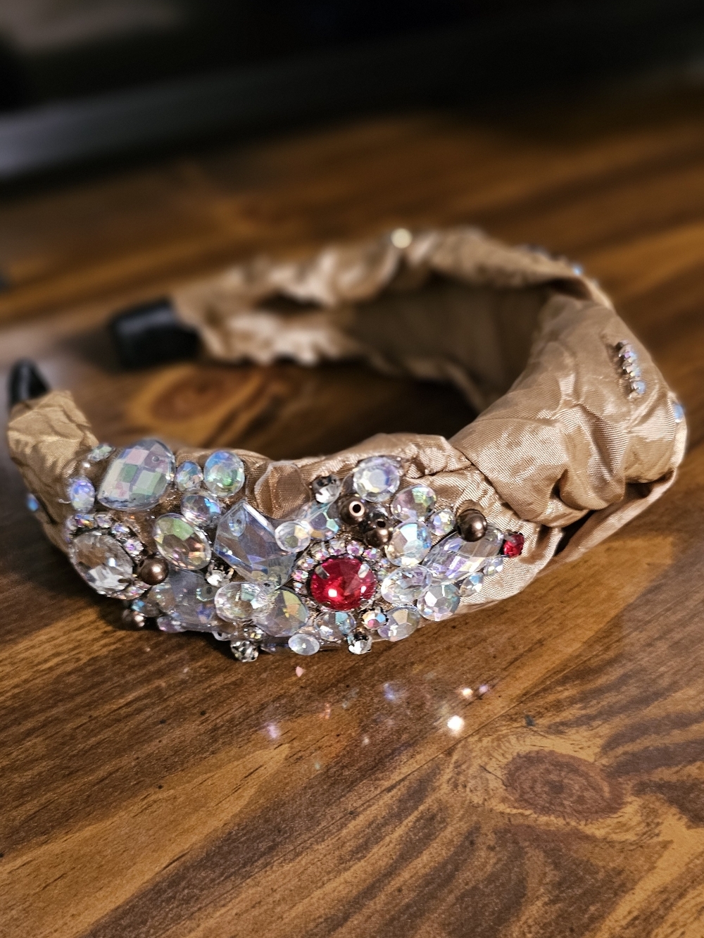 Embellished Satin Headband in Gold With Jeweled Accents NWOT - Picture 2 of 11